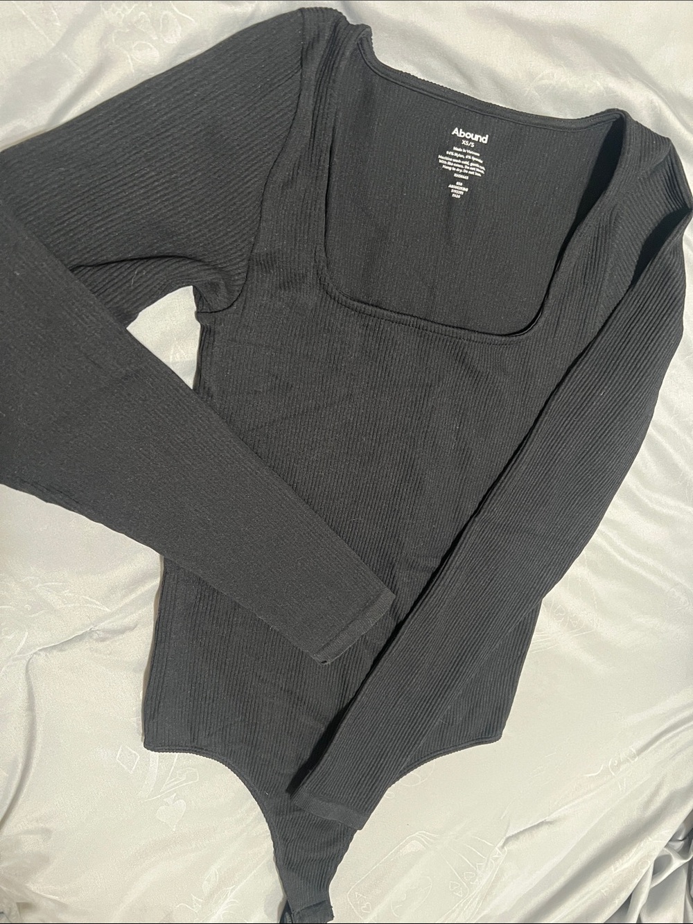 Abound Black Ribbed Square-Neck Long-Sleeve Bodysuit